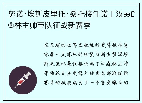 努诺·埃斯皮里托·桑托接任诺丁汉森林主帅带队征战新赛季